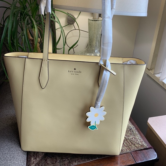 Authentic KATE SPADE Saffiano leather zip top Tote/Flower charm - Picture 7 of 14
